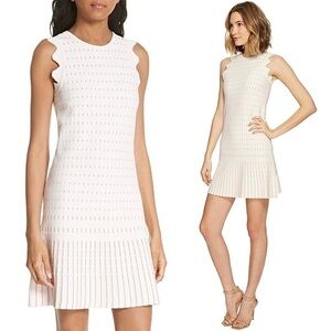 NWT TED BAKER Gold Embroidered Knit Sleeveless Ruffle Flip Skirt‎ Shift Dress 12